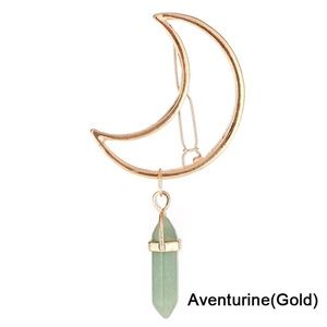 Gold Crescent Moon Hair Clip Natural Crystal Stone